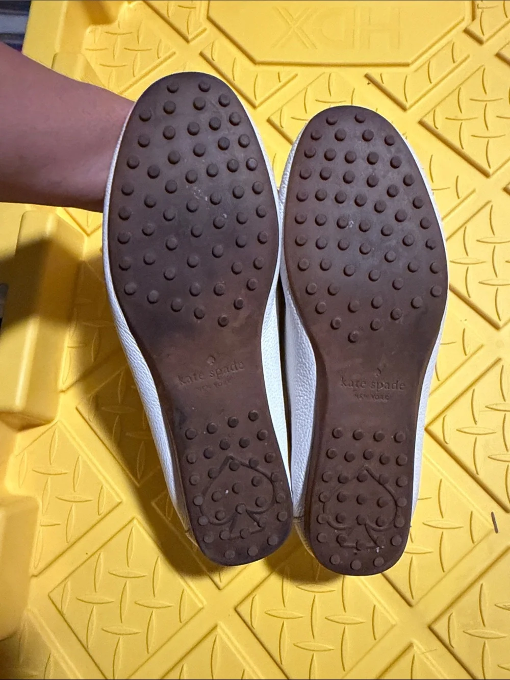 kate spade white leather loafers with logo plaque